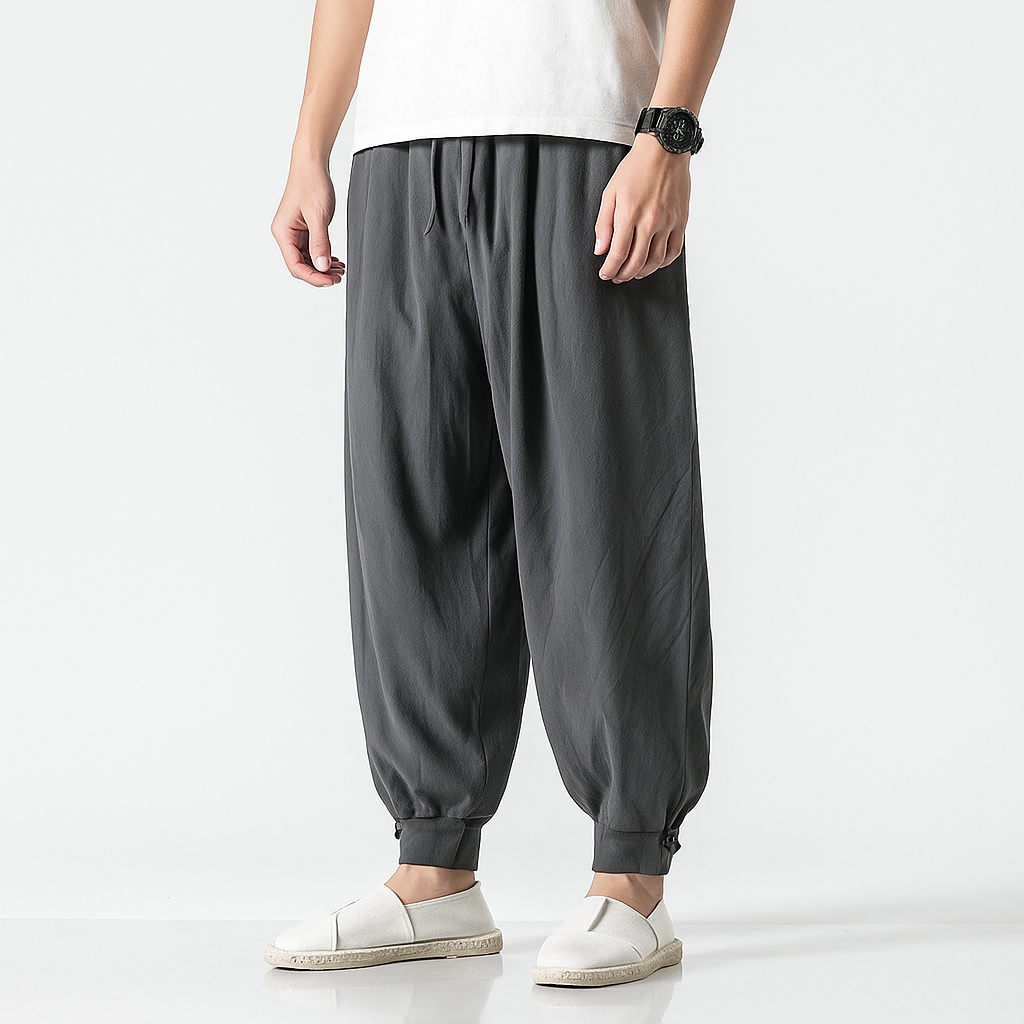 Maikito Pants - Kyoto Apparel - Black, Blue, Brown, drawstrings, Gray, pants