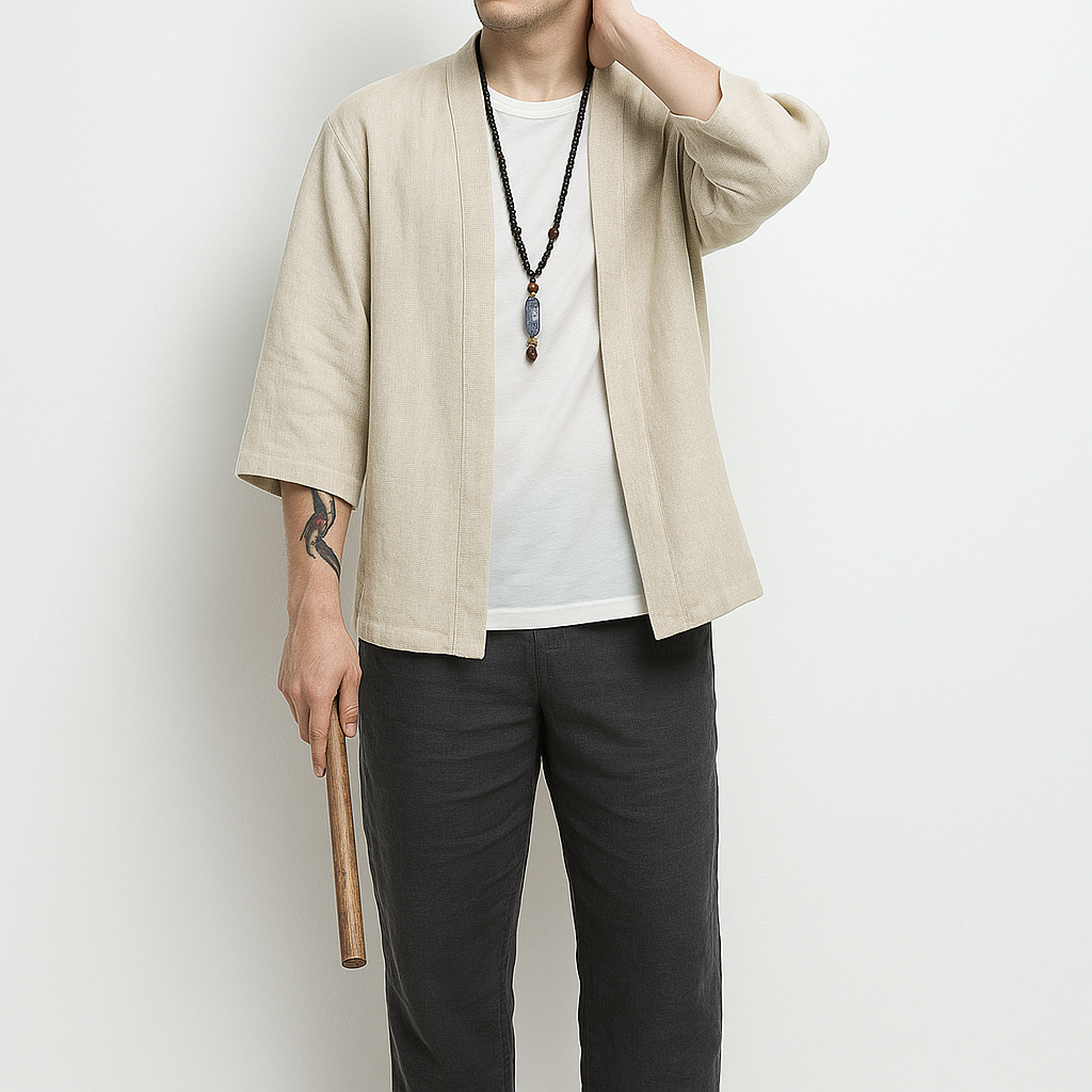 Matshu Kimono - Kyoto Apparel - Beige, Black, kimono, Off-White, Outerwear, short sleeve