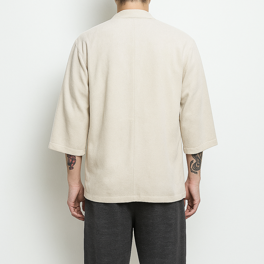 Matshu Kimono - Kyoto Apparel - Beige, Black, kimono, Off-White, Outerwear, short sleeve