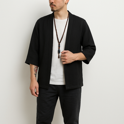 Matshu Kimono - Kyoto Apparel - Beige, Black, kimono, Off-White, Outerwear, short sleeve