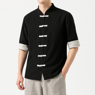 Miyako Short Sleeve Cardi-Shirt - Kyoto Apparel - Black, Blue, Gray, Green, jacket, Mandarin Collar, Outerwear, shirt, short sleeve, Top