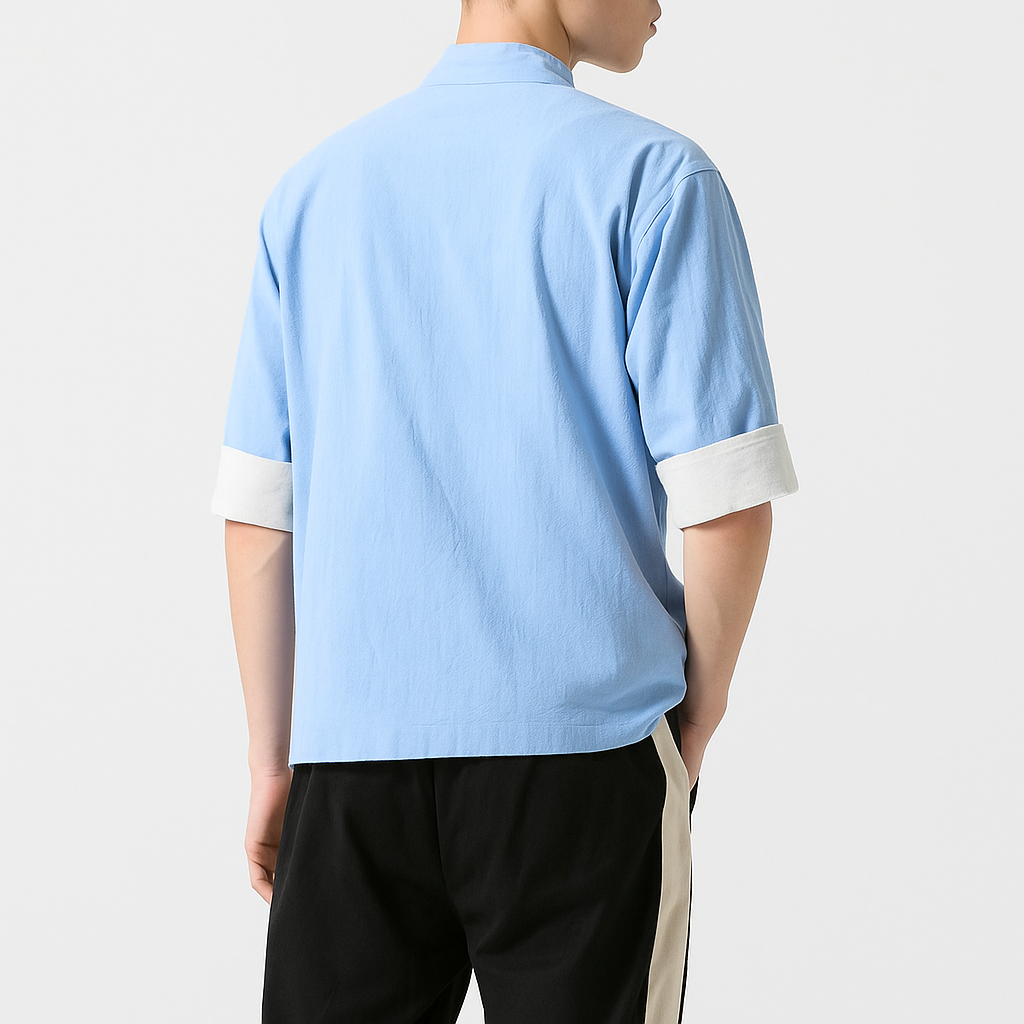 Miyako Short Sleeve Cardi-Shirt - Kyoto Apparel - Black, Blue, Gray, Green, jacket, Mandarin Collar, Outerwear, shirt, short sleeve, Top