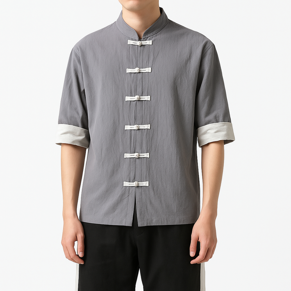 Miyako Short Sleeve Cardi-Shirt - Kyoto Apparel - Black, Blue, Gray, Green, jacket, Mandarin Collar, Outerwear, shirt, short sleeve, Top
