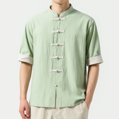 Miyako Short Sleeve Cardi-Shirt - Kyoto Apparel - Black, Blue, Gray, Green, jacket, Mandarin Collar, Outerwear, shirt, short sleeve, Top