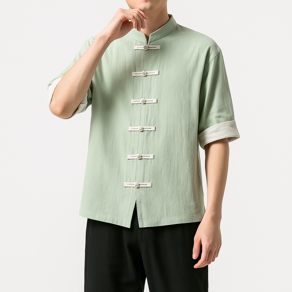 Miyako Short Sleeve Cardi-Shirt - Kyoto Apparel - Black, Blue, Gray, Green, jacket, Mandarin Collar, Outerwear, shirt, short sleeve, Top