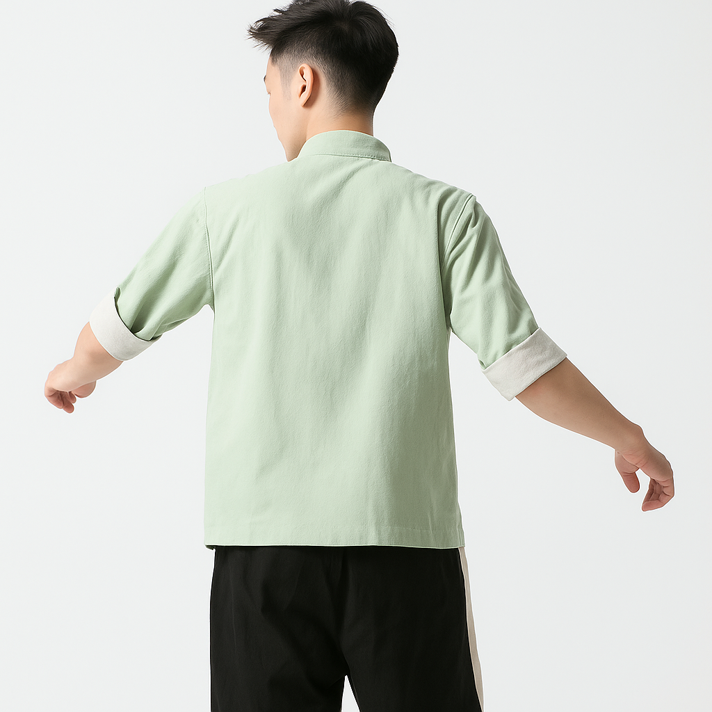Miyako Short Sleeve Cardi-Shirt - Kyoto Apparel - Black, Blue, Gray, Green, jacket, Mandarin Collar, Outerwear, shirt, short sleeve, Top