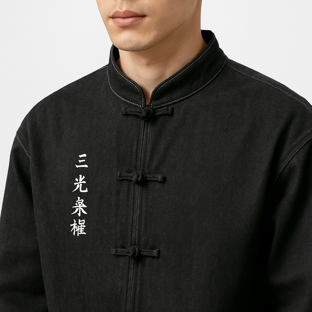 Odasei Jacket - Kyoto Apparel - Black, Blue, Denim, Embroidery, jacket, Long-Sleeve, Mandarin Collar, Outerwear