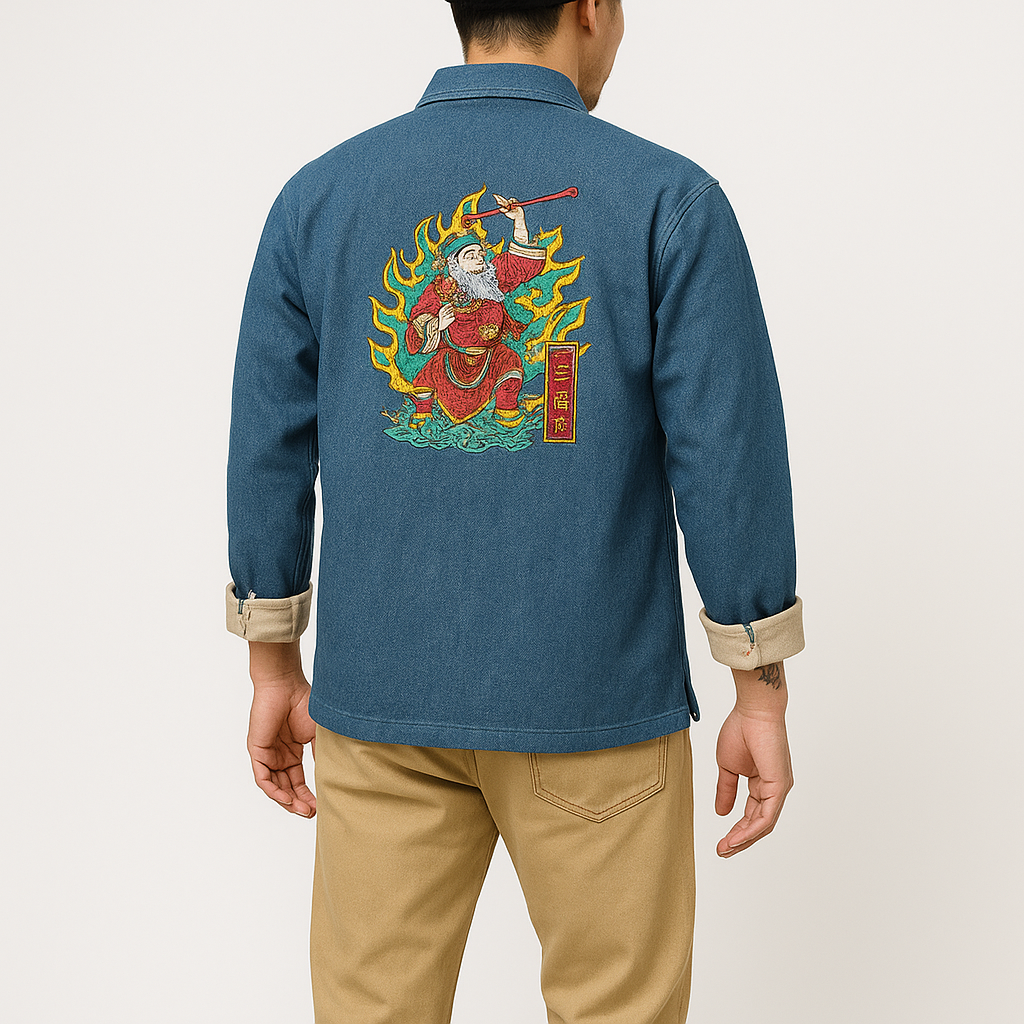 Odasei Jacket - Kyoto Apparel - Black, Blue, Denim, Embroidery, jacket, Long-Sleeve, Mandarin Collar, Outerwear