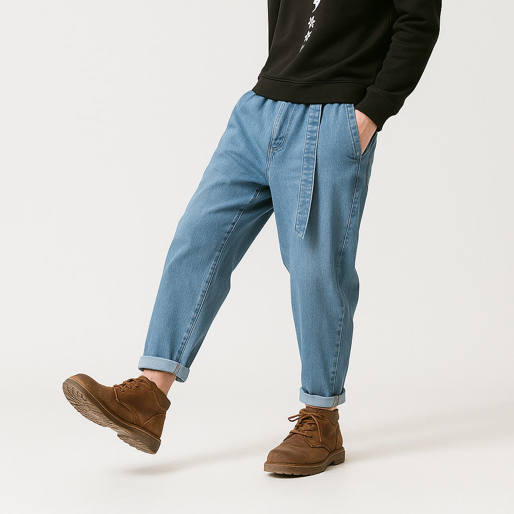 Oleno Harem Denim Pants - Kyoto Apparel - Black, Blue, Denim, drawstrings, harem, pants