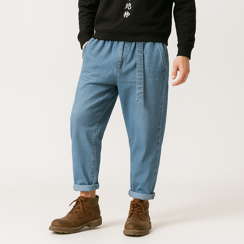 Oleno Harem Denim Pants - Kyoto Apparel - Black, Blue, Denim, drawstrings, harem, pants