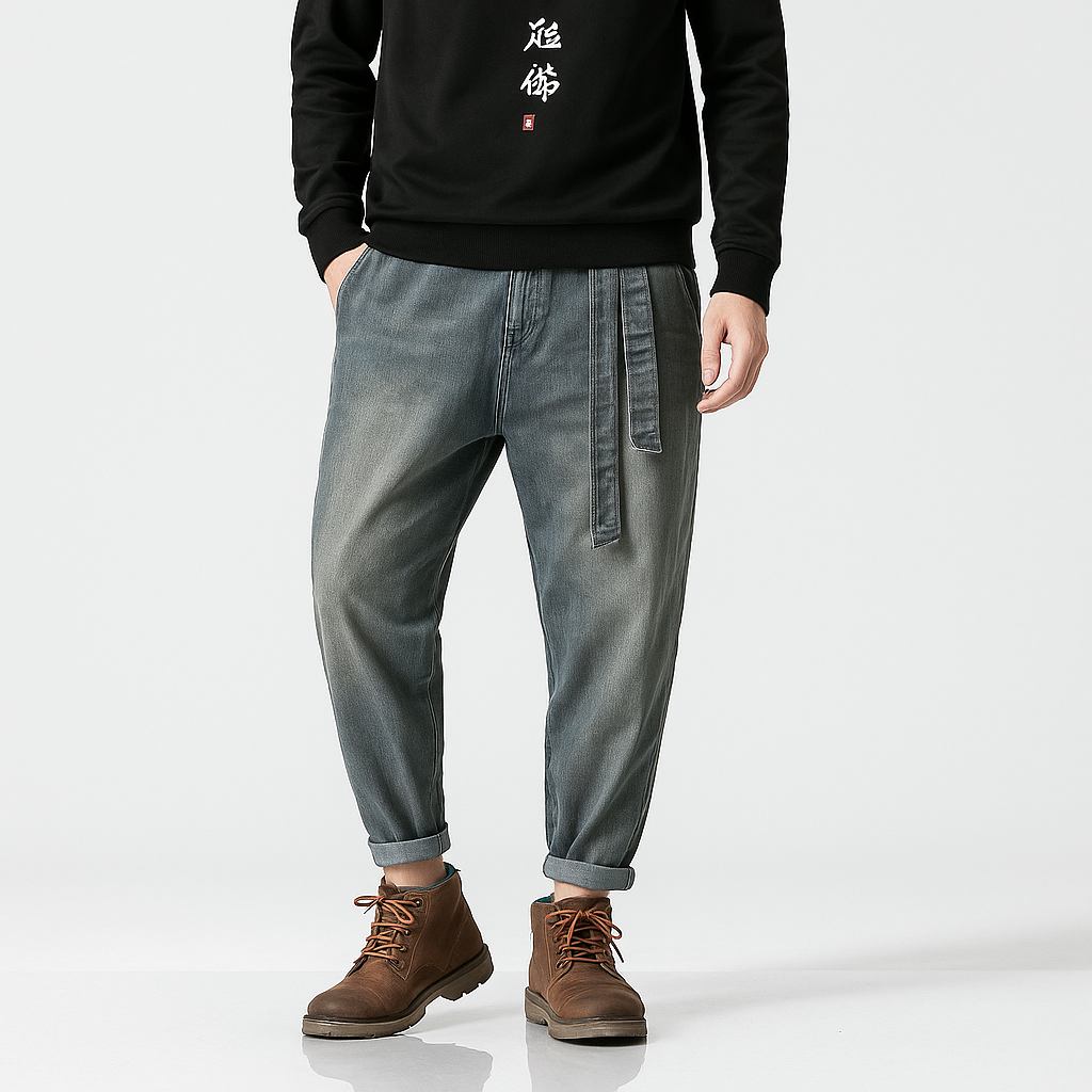 Oleno Harem Denim Pants - Kyoto Apparel - Black, Blue, Denim, drawstrings, harem, pants