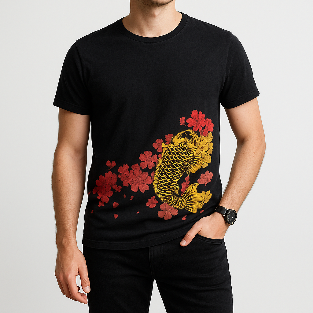Pinkuro Shirt - Kyoto Apparel - Black, Embroidery, tee shirt, Top, Ukiyo-e, white