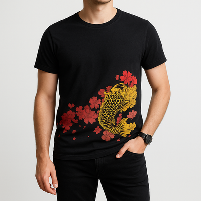 Pinkuro Shirt - Kyoto Apparel - Black, Embroidery, tee shirt, Top, Ukiyo-e, white