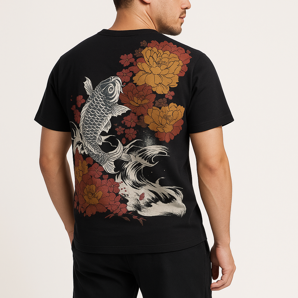 Pinkuro Shirt - Kyoto Apparel - Black, Embroidery, tee shirt, Top, Ukiyo-e, white