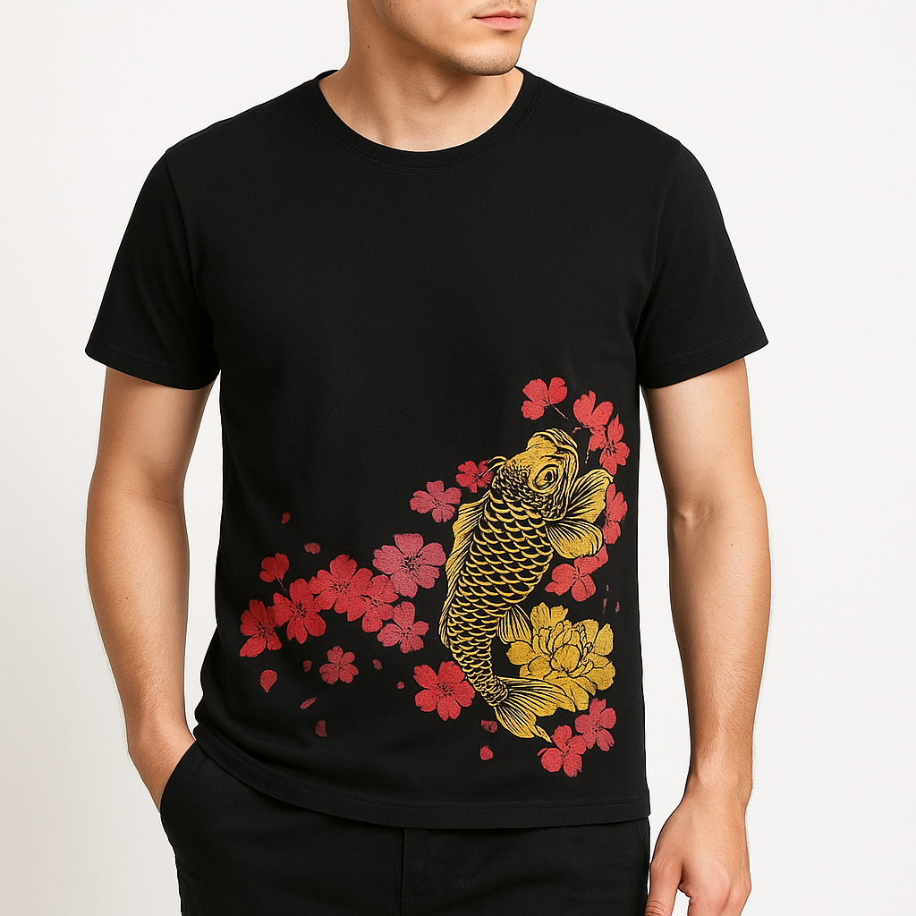 Pinkuro Shirt - Kyoto Apparel - Black, Embroidery, tee shirt, Top, Ukiyo-e, white