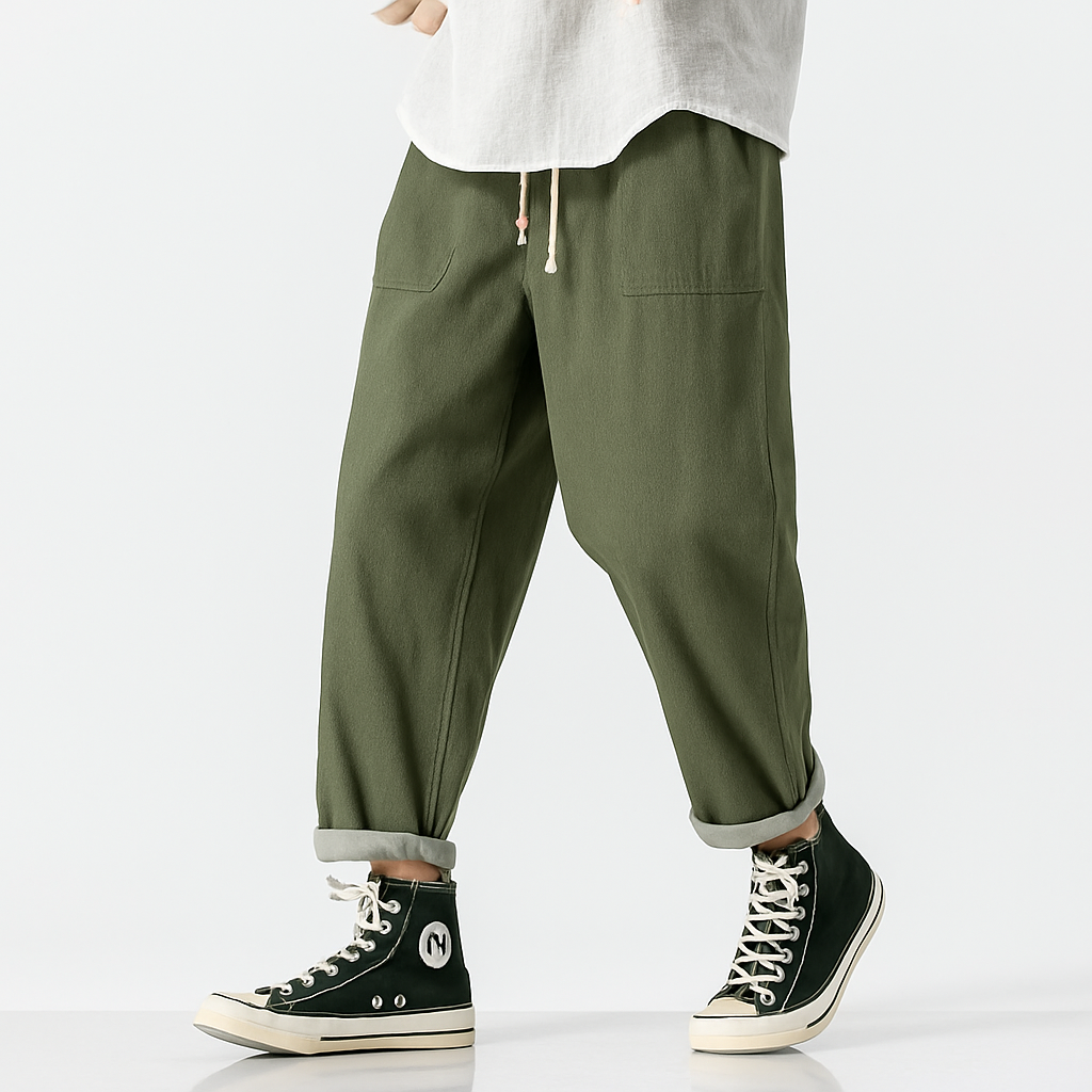 Pokku Pants - Kyoto Apparel - Black, Brown, Denim, drawstrings, Green, pants