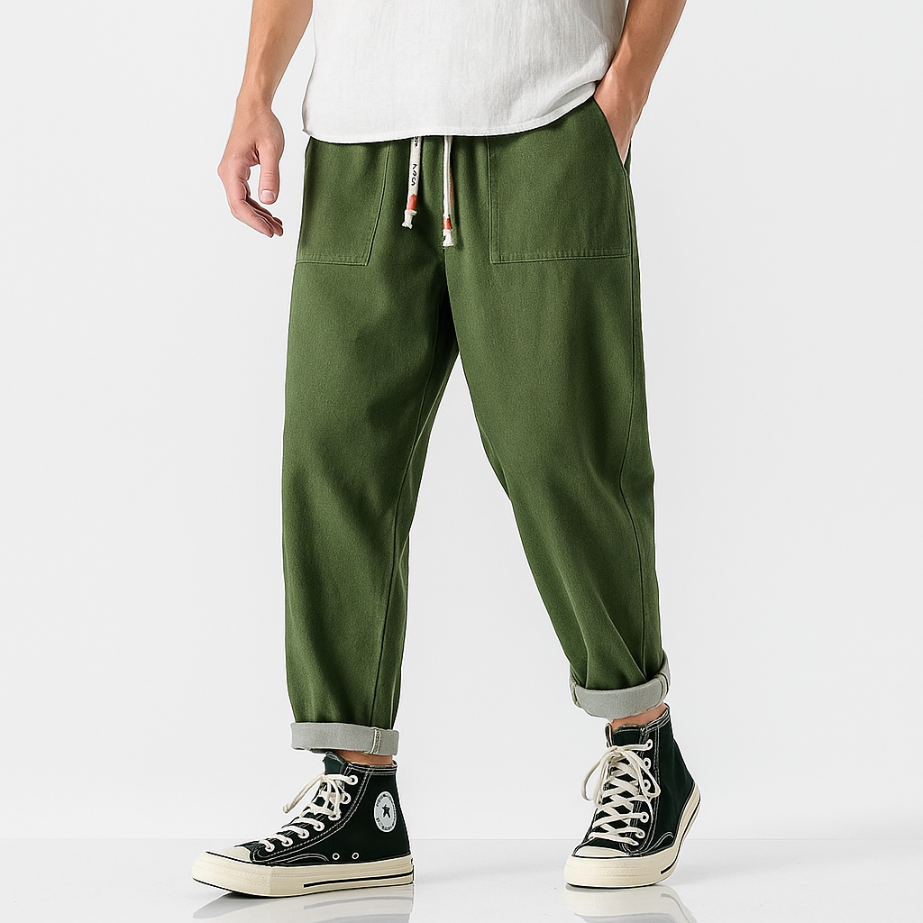 Pokku Pants - Kyoto Apparel - Black, Brown, Denim, drawstrings, Green, pants