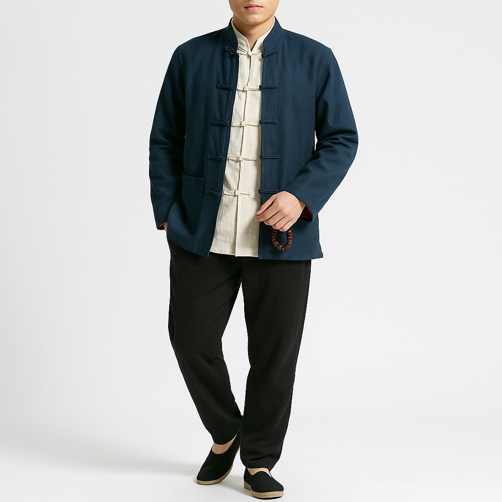 Reyo Shirt - Kyoto Apparel - Black, Blue, Brown, jacket, Mandarin Collar, Outerwear, shirt, Top