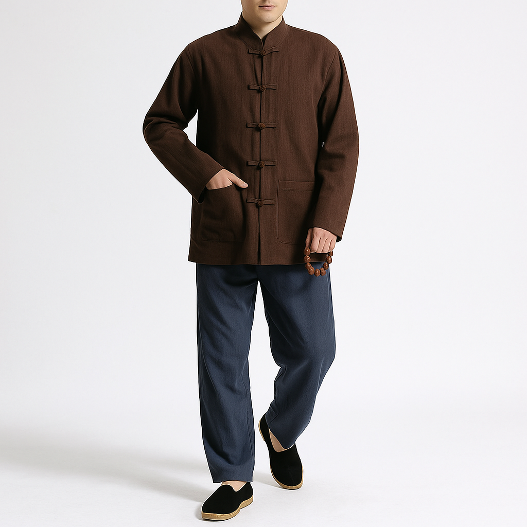 Reyo Shirt - Kyoto Apparel - Black, Blue, Brown, jacket, Mandarin Collar, Outerwear, shirt, Top