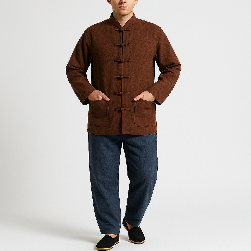 Reyo Shirt - Kyoto Apparel - Black, Blue, Brown, jacket, Mandarin Collar, Outerwear, shirt, Top
