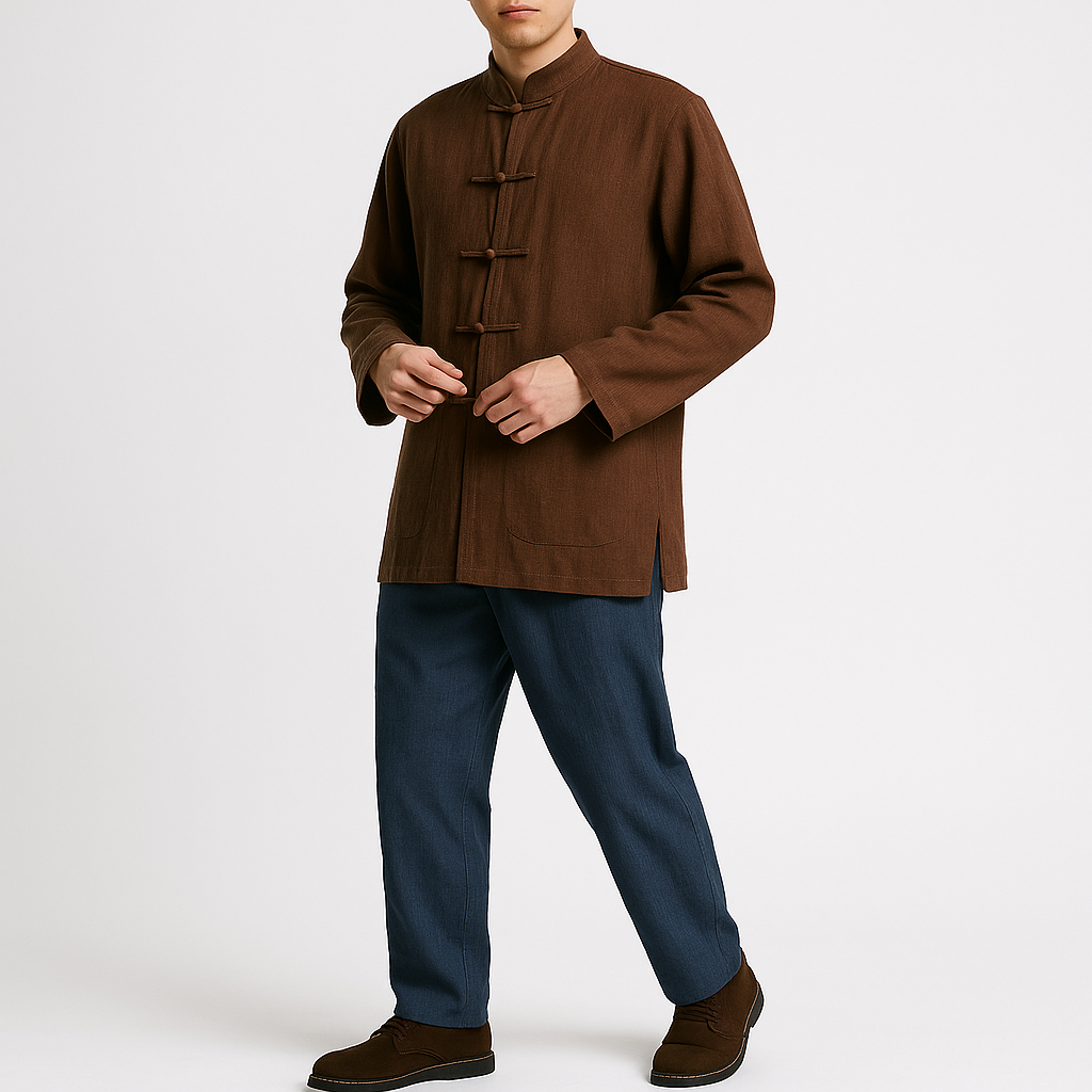 Reyo Shirt - Kyoto Apparel - Black, Blue, Brown, jacket, Mandarin Collar, Outerwear, shirt, Top