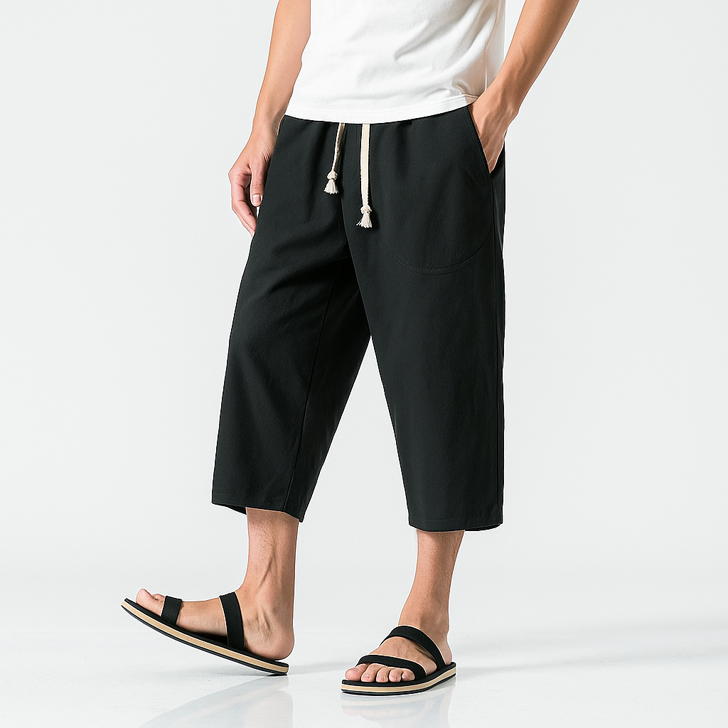 Sekino Cropped Pants - Kyoto Apparel - Beige, Black, Blue, drawstrings, Gray, pants, Red, short pants