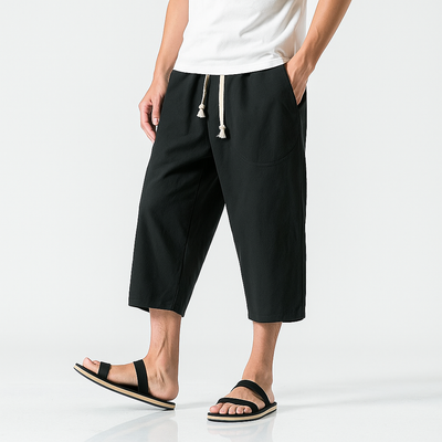 Sekino Cropped Pants - Kyoto Apparel - Beige, Black, Blue, drawstrings, Gray, pants, Red, short pants