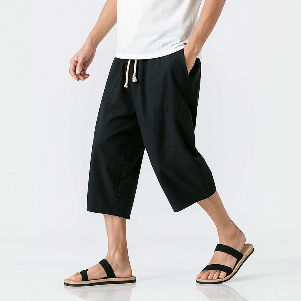 Sekino Cropped Pants - Kyoto Apparel - Beige, Black, Blue, drawstrings, Gray, pants, Red, short pants