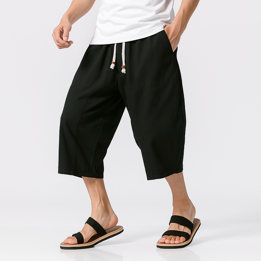 Sekino Cropped Pants - Kyoto Apparel - Beige, Black, Blue, drawstrings, Gray, pants, Red, short pants