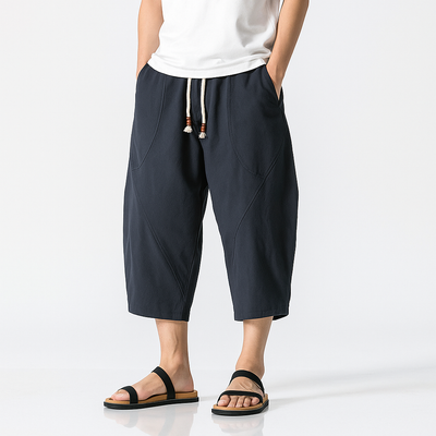 Sekino Cropped Pants - Kyoto Apparel - Beige, Black, Blue, drawstrings, Gray, pants, Red, short pants
