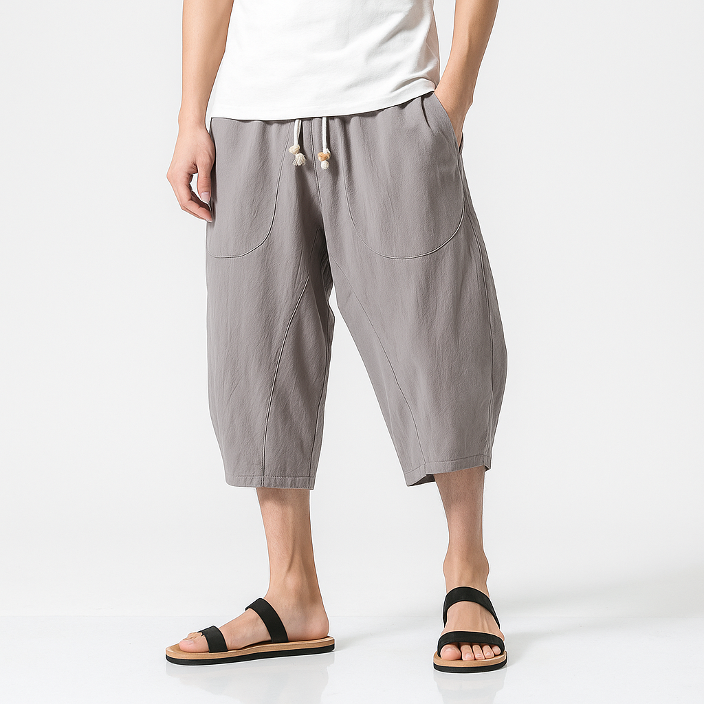 Sekino Cropped Pants - Kyoto Apparel - Beige, Black, Blue, drawstrings, Gray, pants, Red, short pants