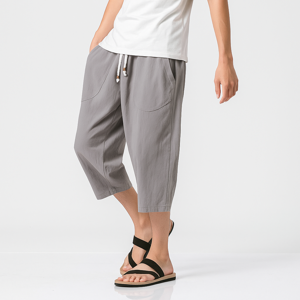 Sekino Cropped Pants - Kyoto Apparel - Beige, Black, Blue, drawstrings, Gray, pants, Red, short pants