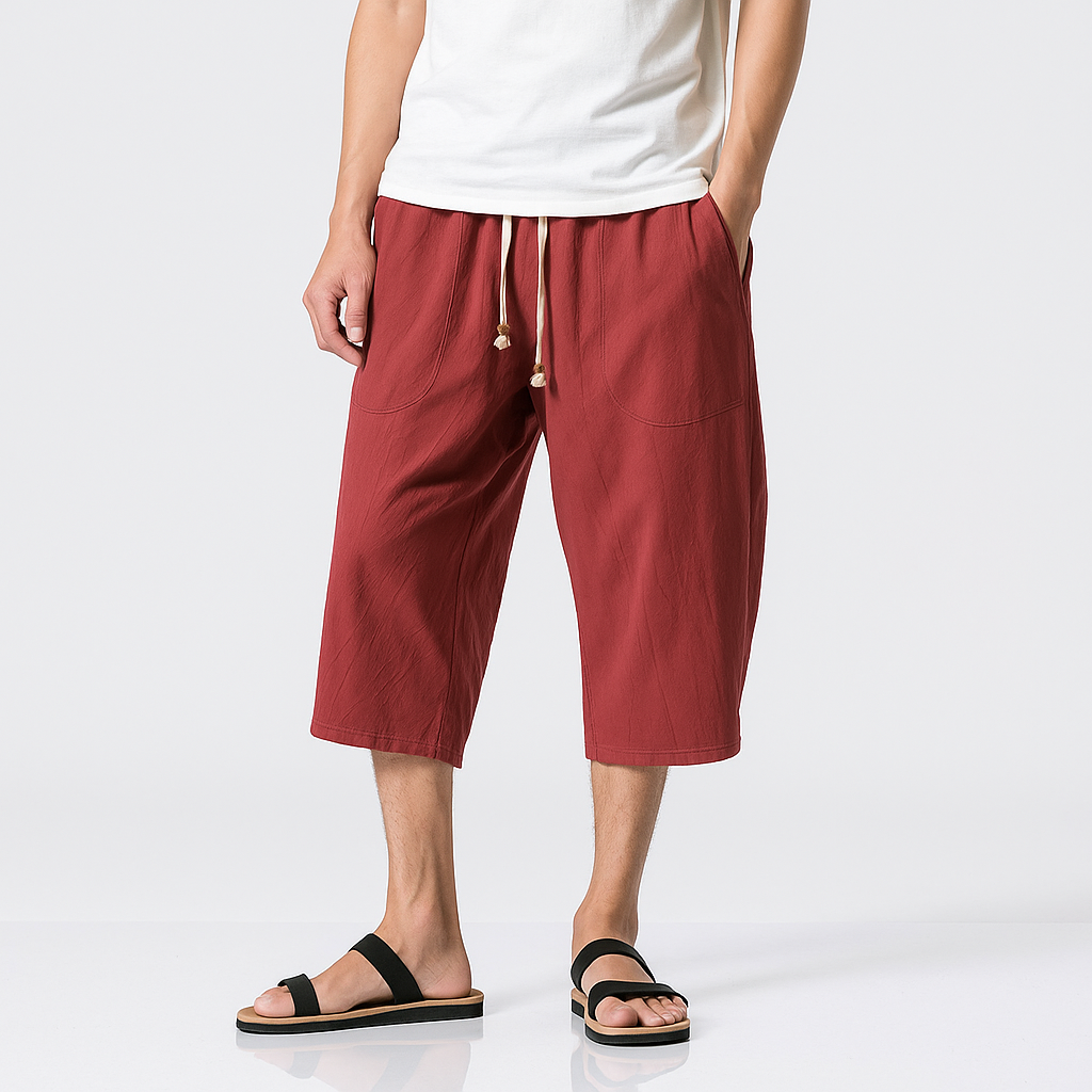 Sekino Cropped Pants - Kyoto Apparel - Beige, Black, Blue, drawstrings, Gray, pants, Red, short pants