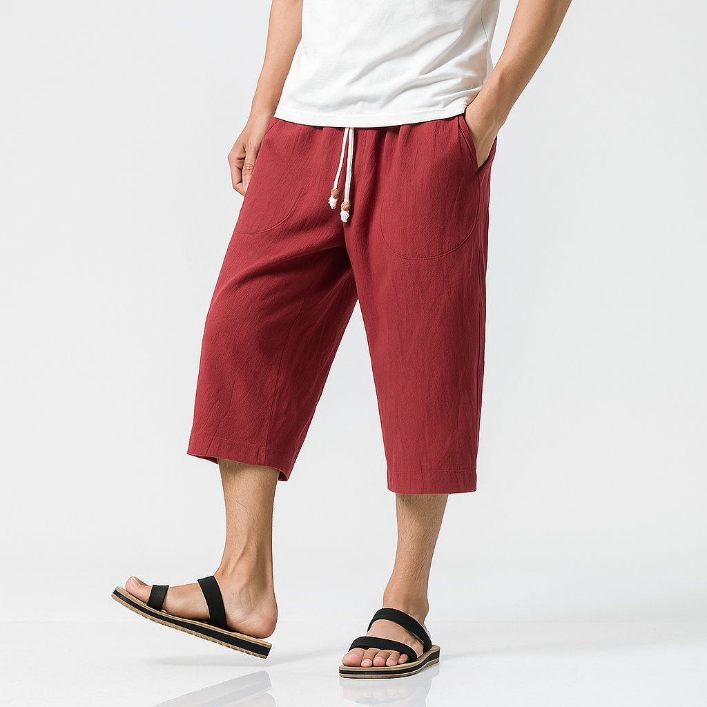 Sekino Cropped Pants - Kyoto Apparel - Beige, Black, Blue, drawstrings, Gray, pants, Red, short pants