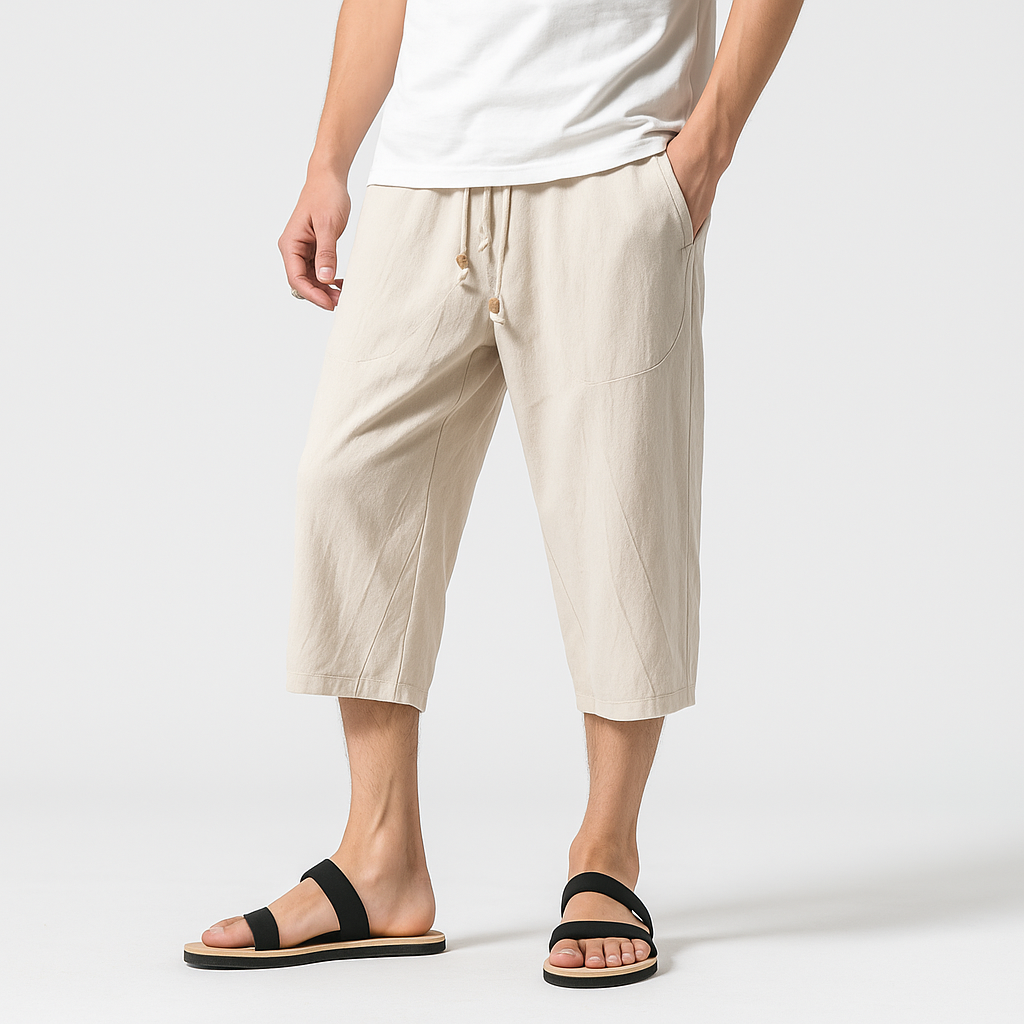 Sekino Cropped Pants - Kyoto Apparel - Beige, Black, Blue, drawstrings, Gray, pants, Red, short pants