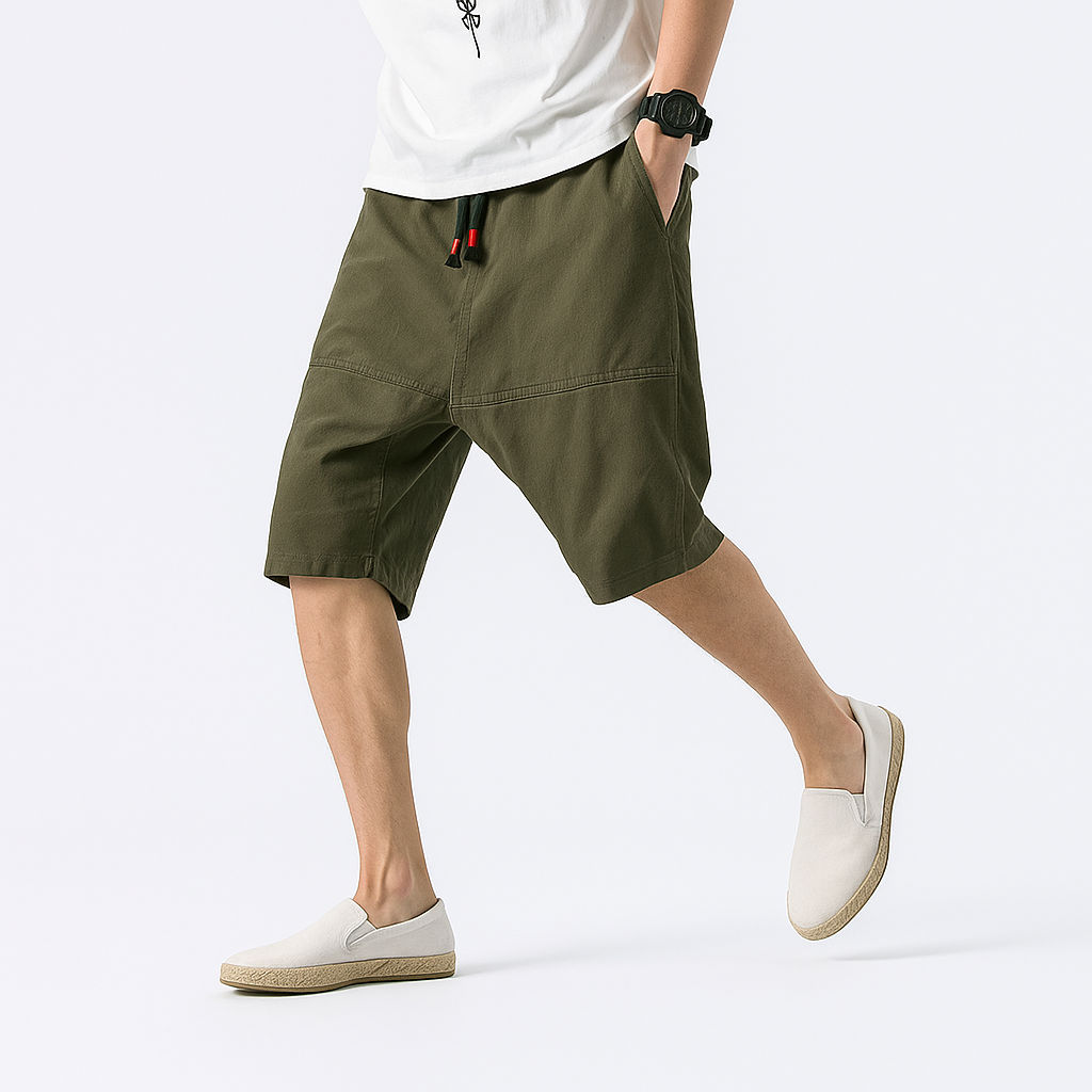 Tekida Short Pants - Kyoto Apparel - Black, Brown, drawstrings, Green, pants, short pants