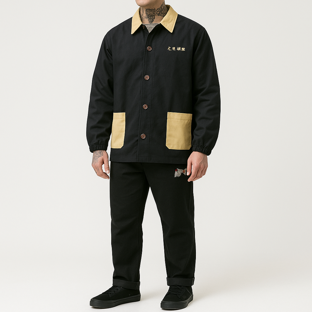 Uysa Shirt Jacket - Kyoto Apparel - Black, Green, jacket, Japanese print, long sleeve, Outerwear, Red, shirt, Top