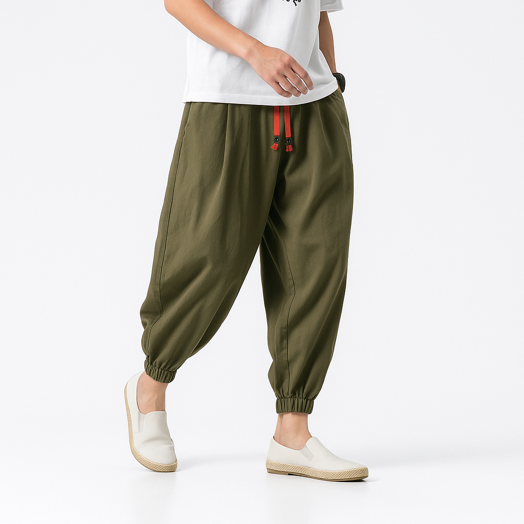Yunarami Pants - Kyoto Apparel - Black, Brown, drawstrings, Green, pants