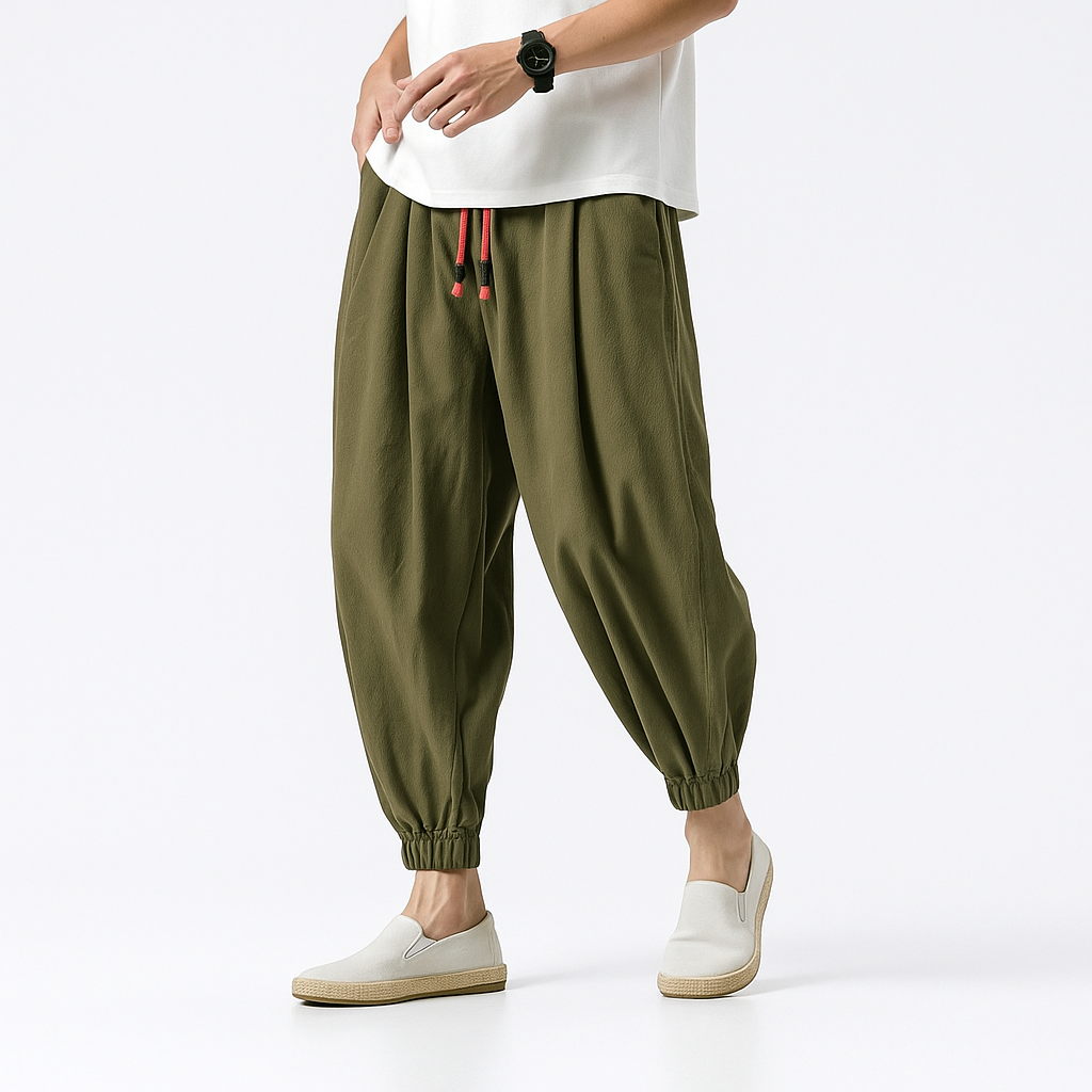 Yunarami Pants - Kyoto Apparel - Black, Brown, drawstrings, Green, pants