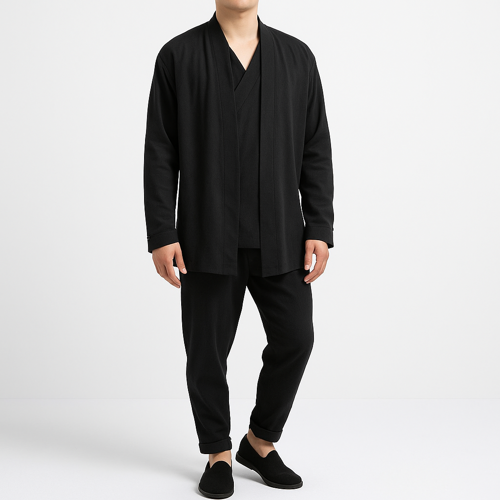 Zen Kimono+Cardigan in One - Kyoto Apparel - Beige, Black, Blue, jacket, kimono, Off-White, Outerwear, shirt, Top