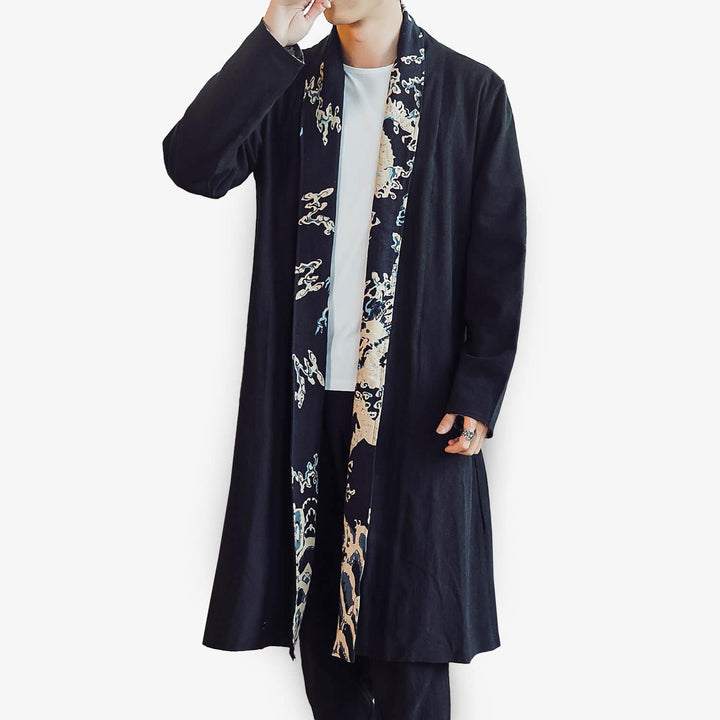 Dappa Kimono Coat - Kyoto Apparel - Black, coat, Japanese print, kimono, long, Outerwear