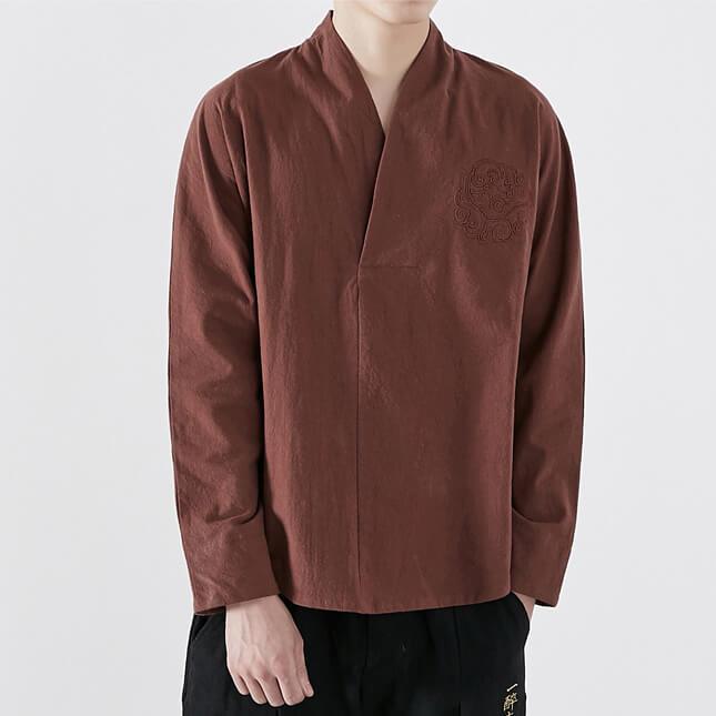 Ereganto Shirt - Kyoto Apparel - Black, Blue, Brown, Embroidery, long sleeve, shirt, Top