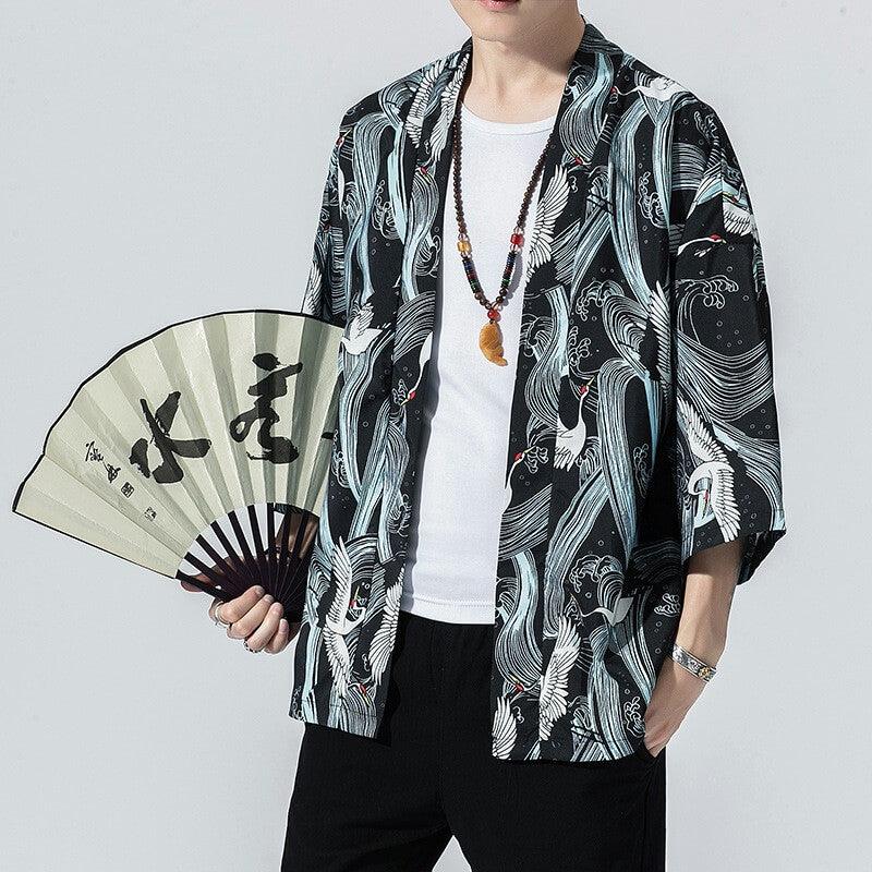 Etoiku Kimono - Kyoto Apparel - Black, Brown, Green, Japanese print, kimono, Outerwear, white