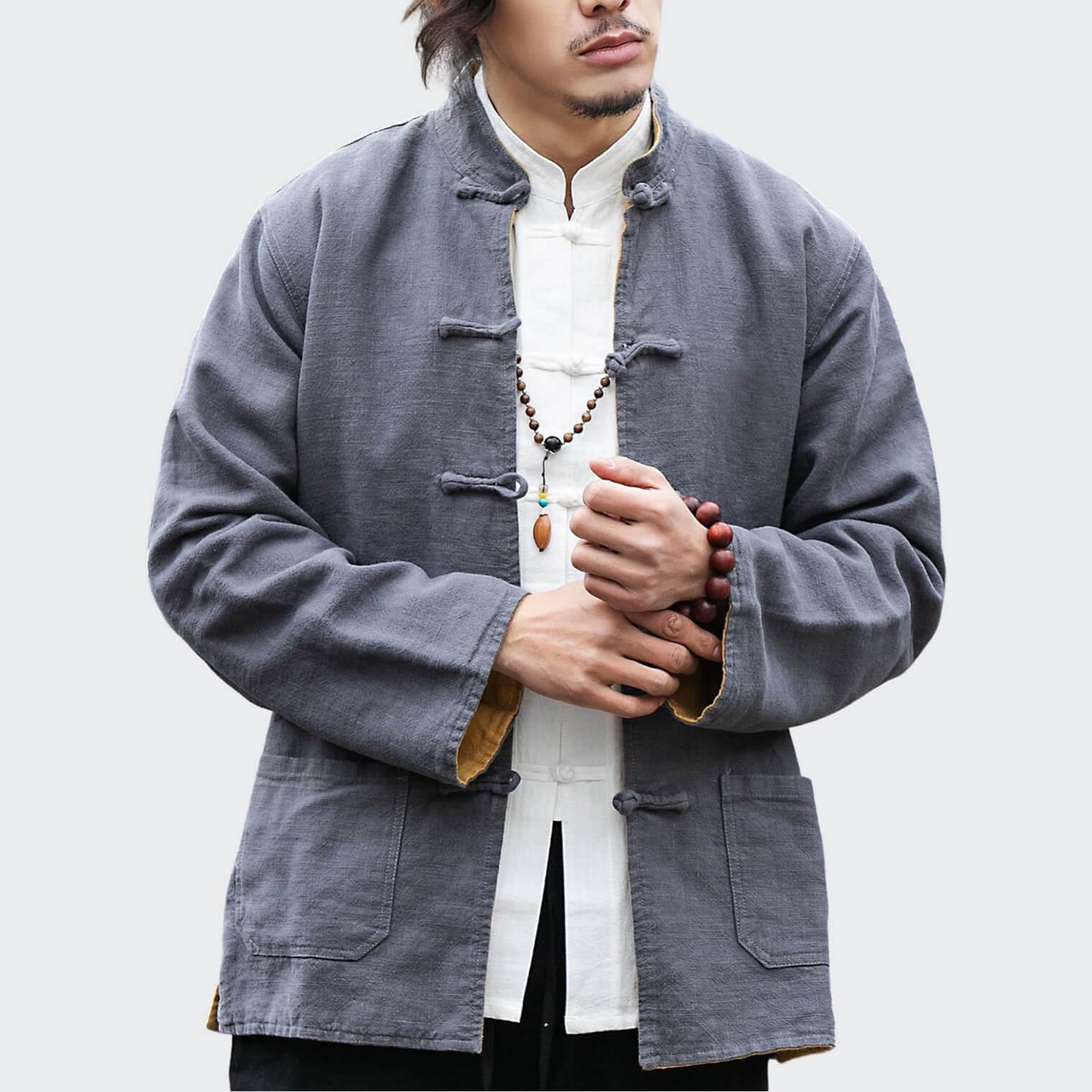 Iku-Daburu Jacket - Kyoto Apparel - Ash, Gray, jacket, Long-Sleeve, Mandarin Collar, Outerwear, Yellow