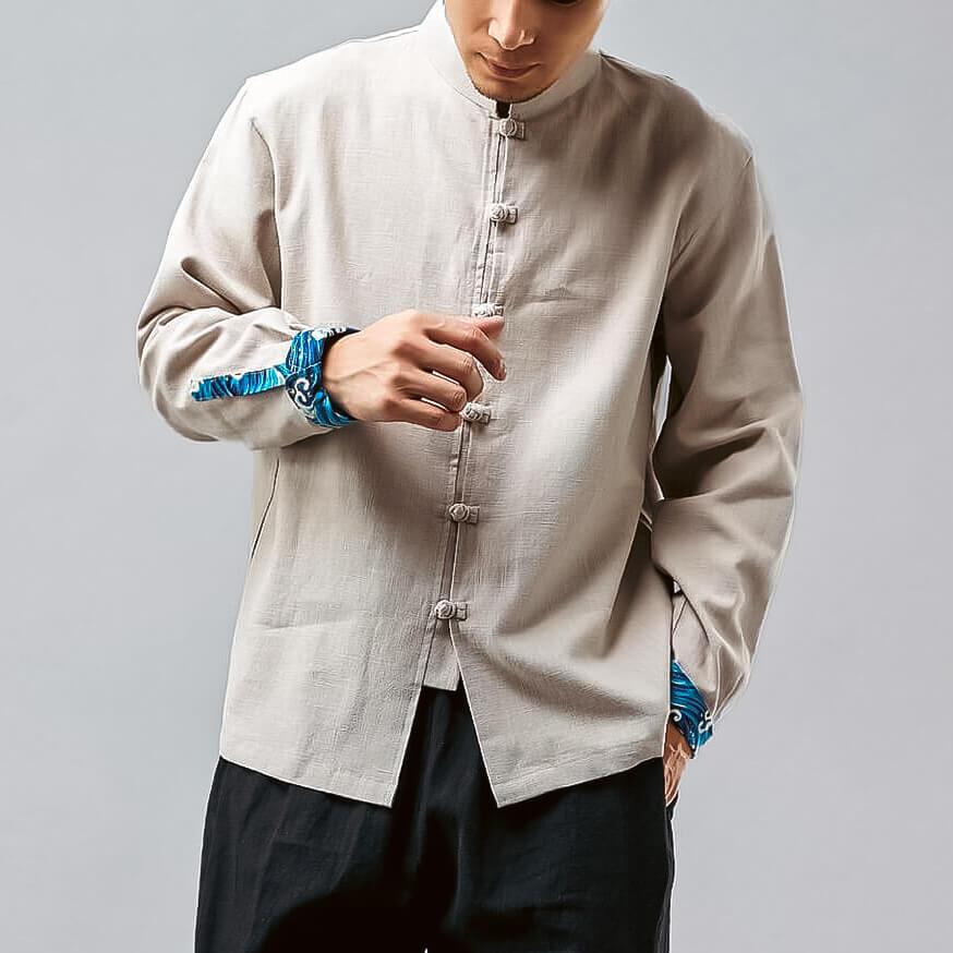 Kitadu Shirt - Kyoto Apparel - Beige, Black, Blue, Japanese print, Mandarin Collar, Off-White, shirt, Top, white