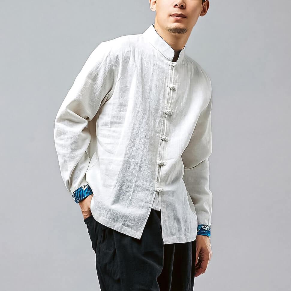 Kitadu Shirt - Kyoto Apparel - Beige, Black, Blue, Japanese print, Mandarin Collar, Off-White, shirt, Top, white