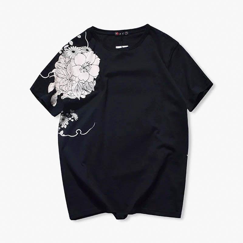 Koi Floral Shirt - Kyoto Apparel - Black, Japanese print, tee shirt, Top, Ukiyo-e, white