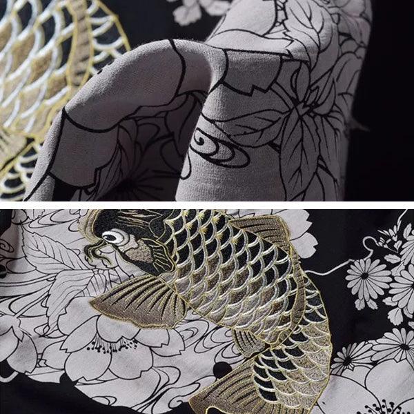 Koi Floral Shirt - Kyoto Apparel - Black, Japanese print, tee shirt, Top, Ukiyo-e, white