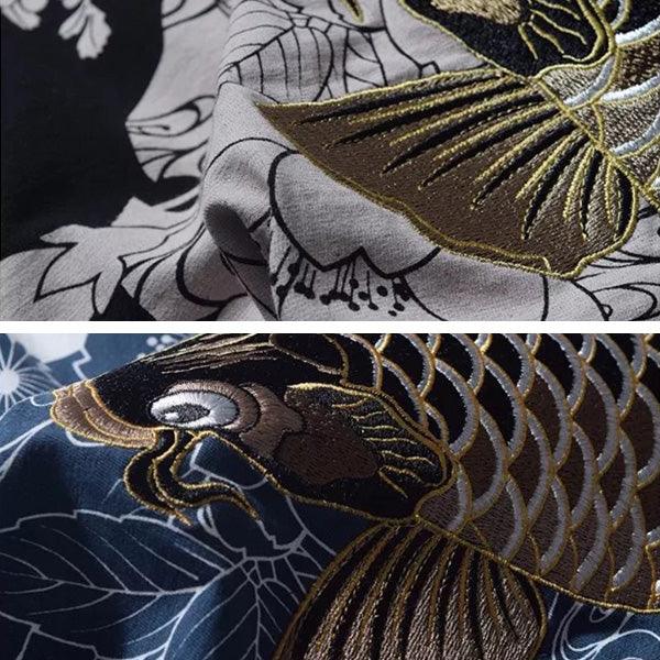 Koi Floral Shirt - Kyoto Apparel - Black, Japanese print, tee shirt, Top, Ukiyo-e, white