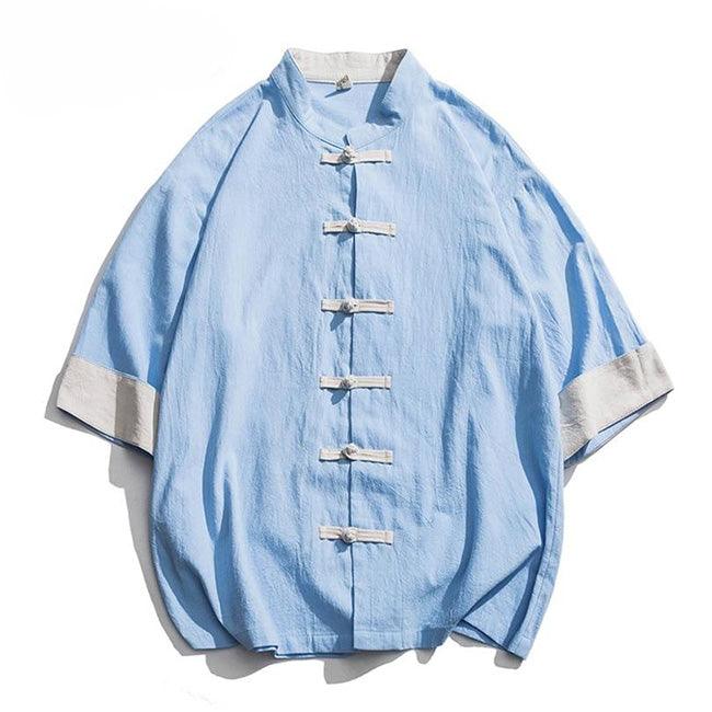Miyako Short Sleeve Cardi-Shirt - Kyoto Apparel - Black, Blue, Gray, Green, jacket, Mandarin Collar, Outerwear, shirt, short sleeve, Top